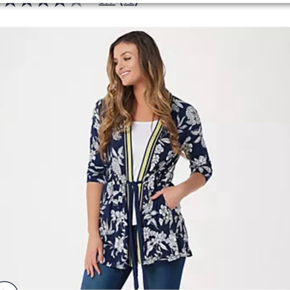 ‘Susan Graver’ Printed Liquid Knit Tie-Front Cardigan (Plus)